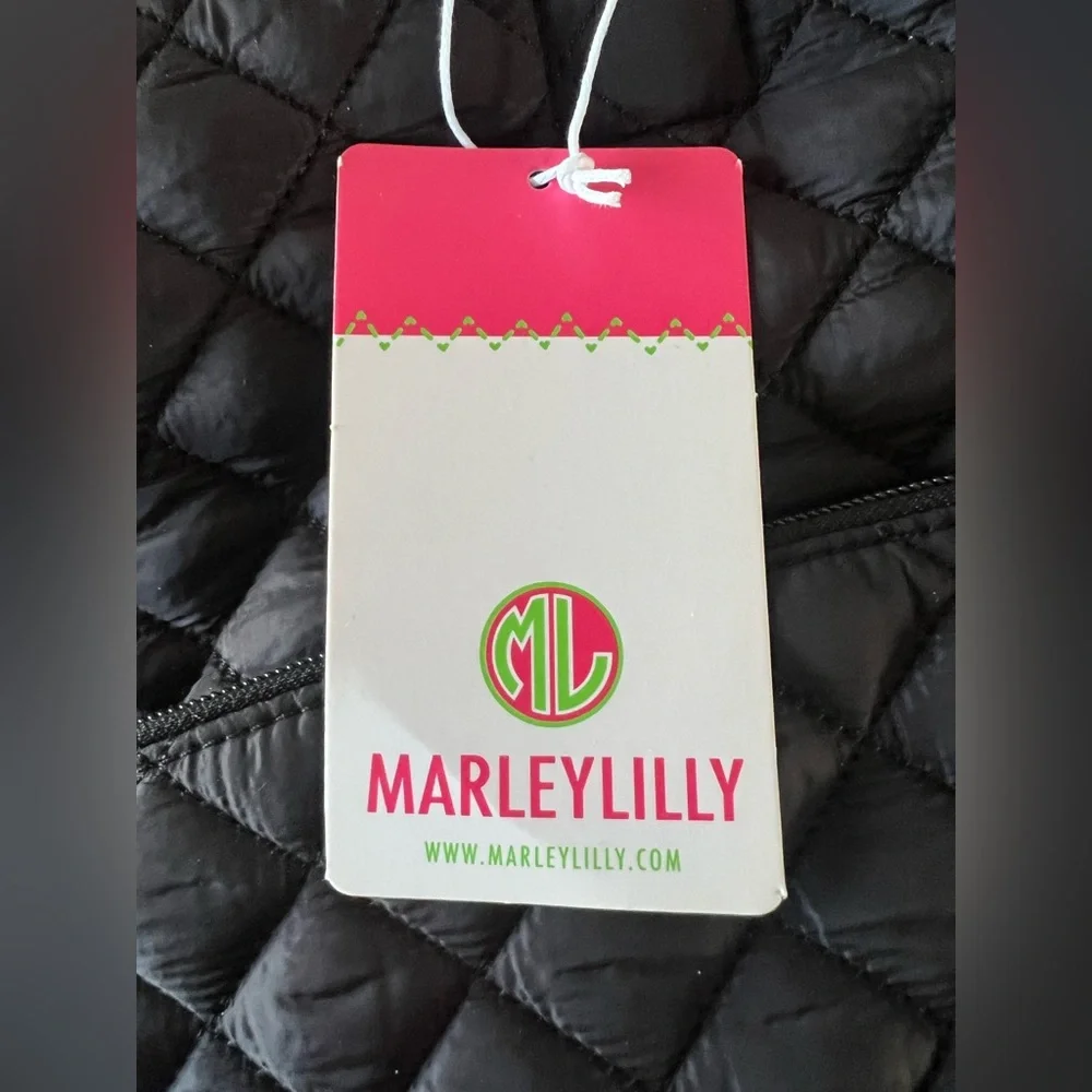 Marleylilly monogrammed black quilted laptop bag with the initials MML